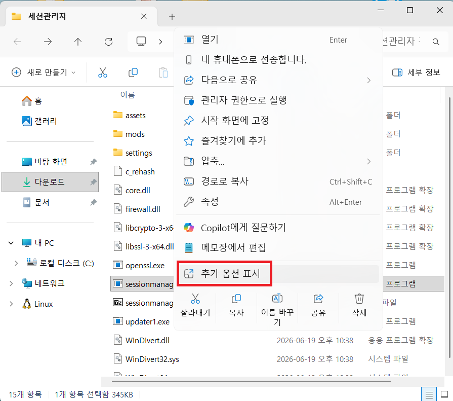 추가 옵션 표시